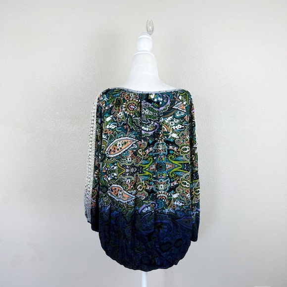 Mystree Boho Pattern Tie Front Ombré Lace Blouse - Picture 3 of 7